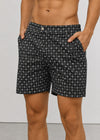 Long Length Octagon Black Print Swim Shorts With Adjustable Waist