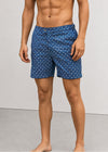 Long Length Octagon Blue Print Swim Shorts With Adjustable Waist