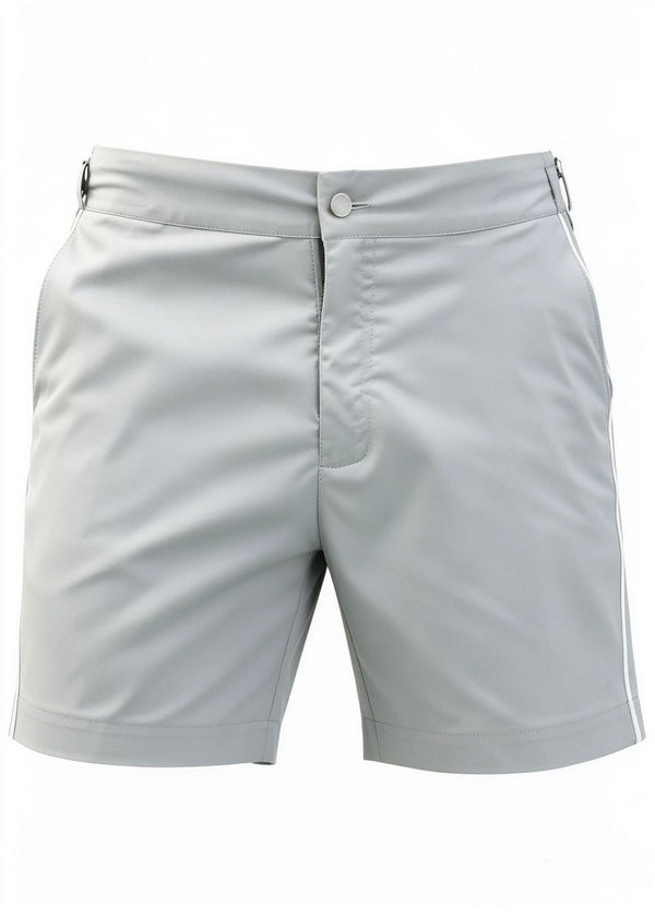 Long Length Light Grey Plain Swim Shorts With Contrast Piping