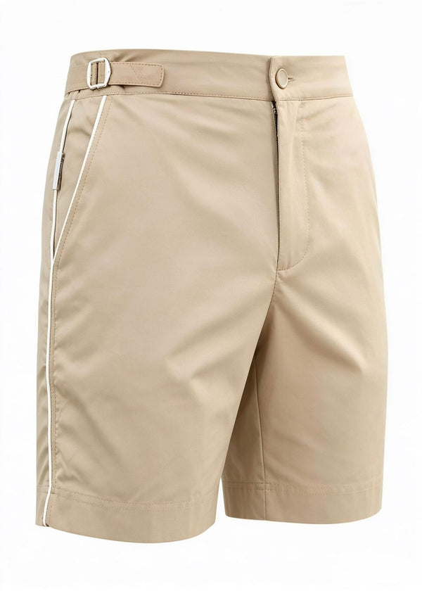 Long Length Mocha Plain Swim Shorts With Contrast Piping