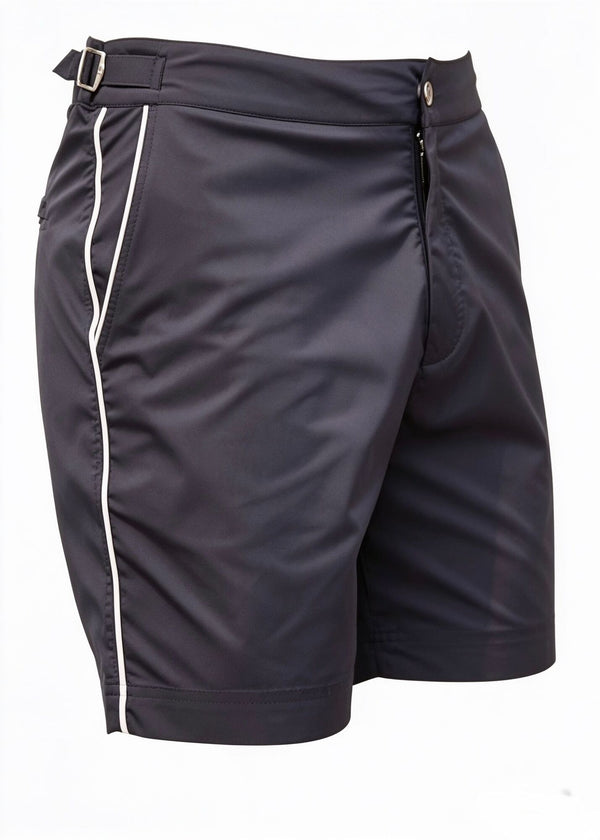 Long Length Navy Plain Swim Shorts With Contrast Piping
