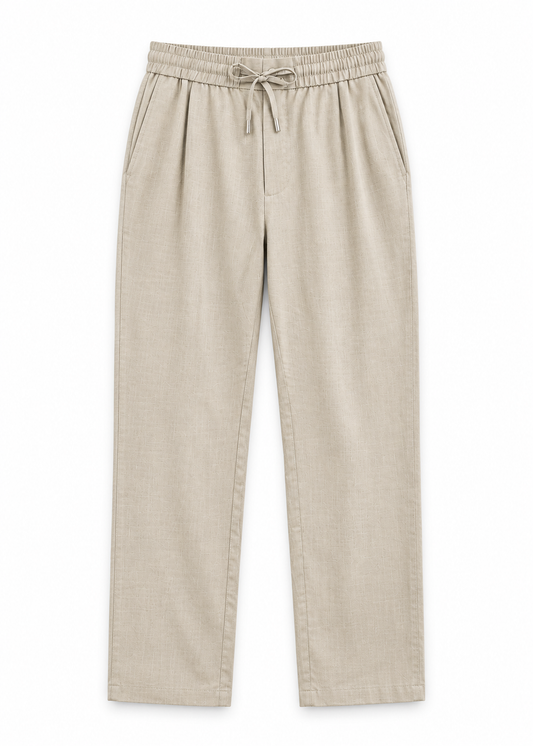 Relaxed Fit Woven Linen Trousers - Khaki