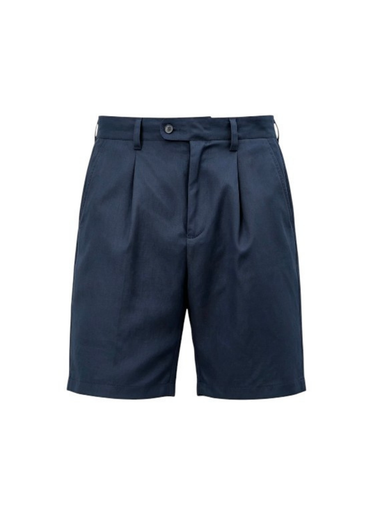 Pure Linen Smart Pleated Summer Shorts - Navy