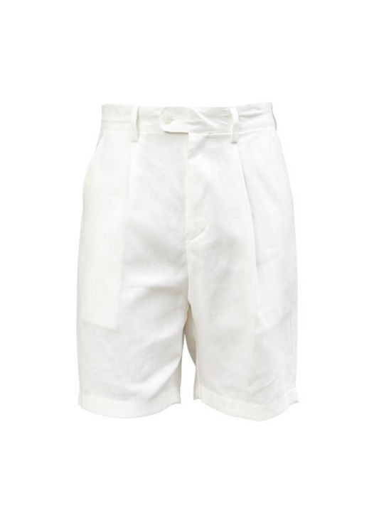Pure Linen Smart Pleated Summer Shorts - White