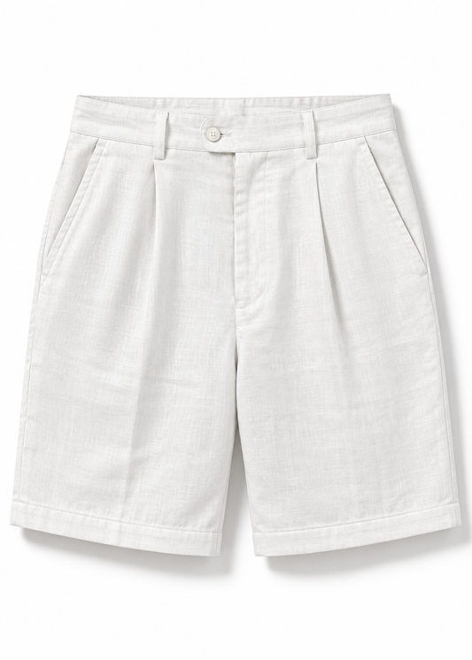 Pure Linen Smart Pleated Summer Shorts - White