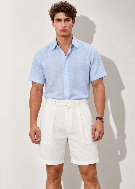 Pure Linen Smart Pleated Summer Shorts - White