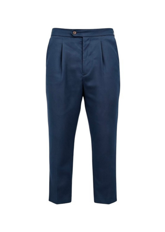 Pleated Pure Linen Straight Leg Trousers - Navy