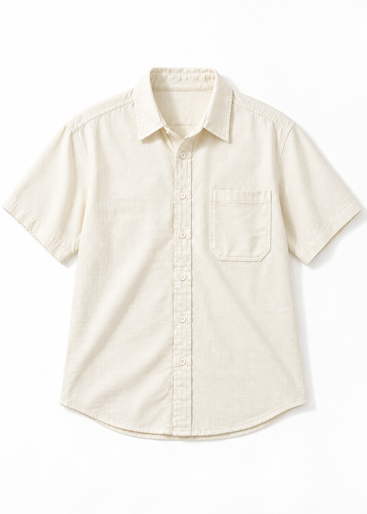 Pure Cotton Relaxed Fit Simple Button-Down Shirt - Cream