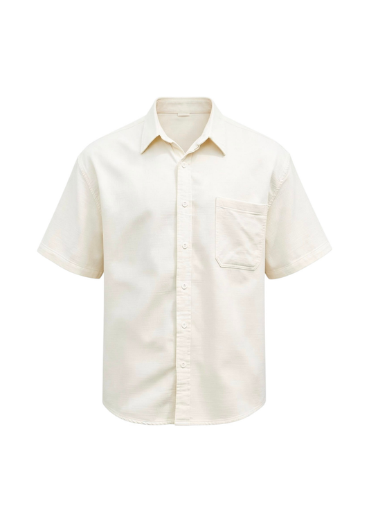 Pure Cotton Relaxed Fit Simple Button-Down Shirt - Cream