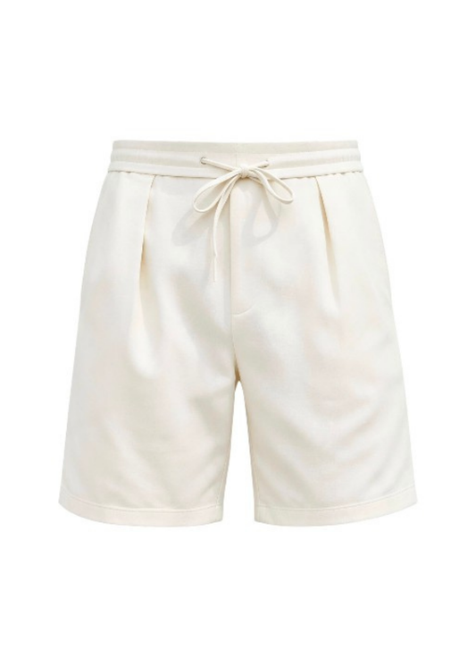 Textured Drawstring Pure Cotton Shorts - Cream