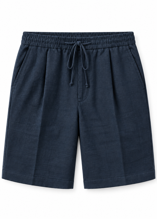 Textured Drawstring Pure Cotton Shorts - Navy