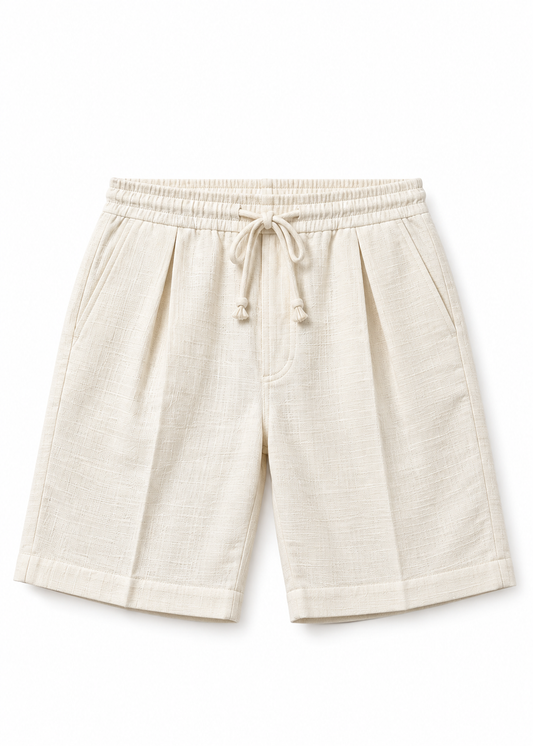 Textured Drawstring Pure Cotton Shorts - Cream