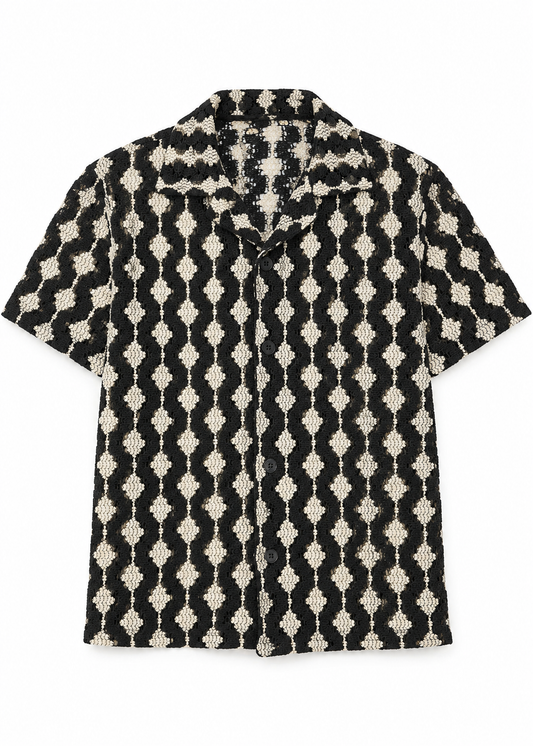 Relaxed Knitted Cotton-Blend Summer Shirt - Black