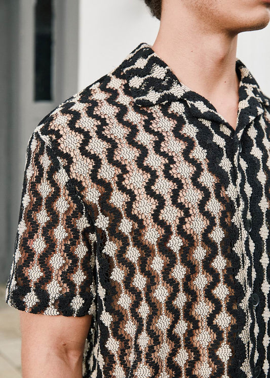 Relaxed Knitted Cotton-Blend Summer Shirt - Black