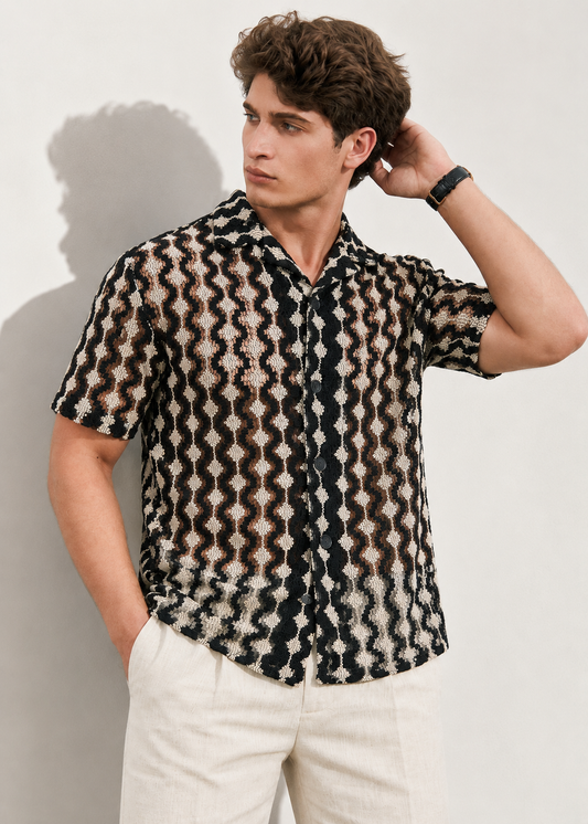 Relaxed Knitted Cotton-Blend Summer Shirt - Black