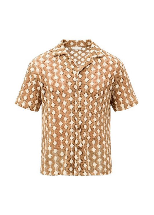 Relaxed Knitted Cotton-Blend Summer Shirt - Khaki