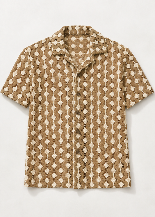 Relaxed Knitted Cotton-Blend Summer Shirt - Khaki