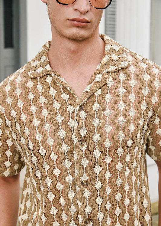 Relaxed Knitted Cotton-Blend Summer Shirt - Khaki