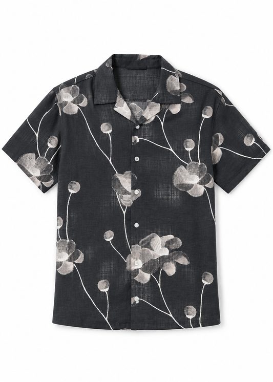 Lightweight Short Sleeve Printed Shirt - Black