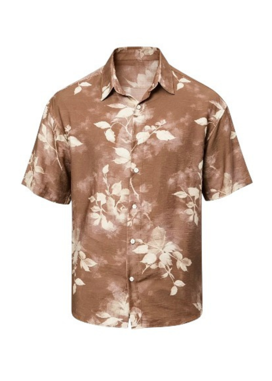 Lightweight Short Sleeve Printed Shirt - Mocha