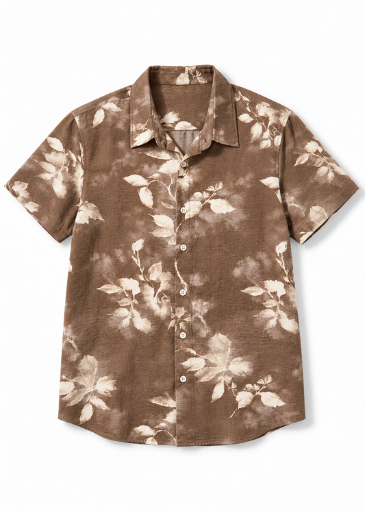 Lightweight Short Sleeve Printed Shirt - Mocha