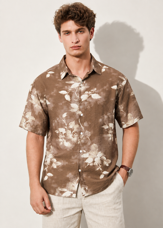 Lightweight Short Sleeve Printed Shirt - Mocha
