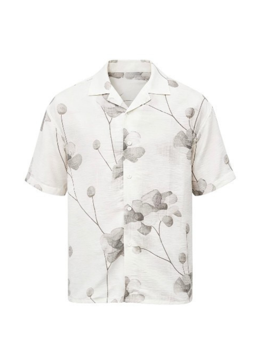 Lightweight Short Sleeve Printed Shirt - White