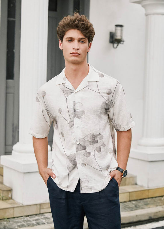 Lightweight Short Sleeve Printed Shirt - White