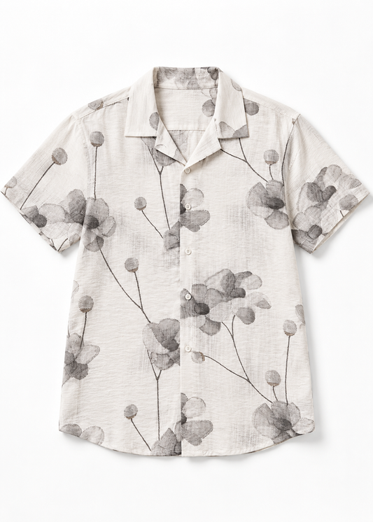 Lightweight Short Sleeve Printed Shirt - White