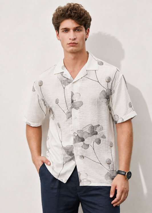 Lightweight Short Sleeve Printed Shirt - White