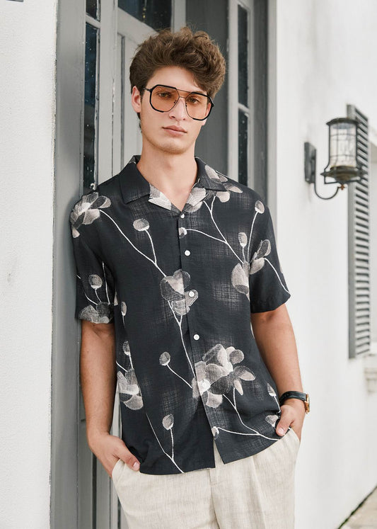 Lightweight Short Sleeve Printed Shirt - Black