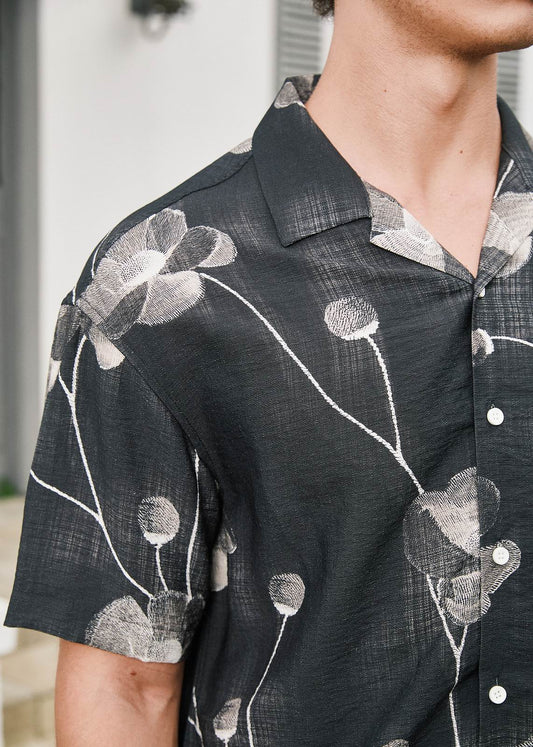 Lightweight Short Sleeve Printed Shirt - Black
