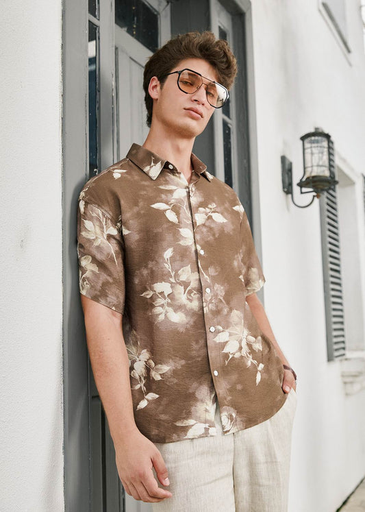 Lightweight Short Sleeve Printed Shirt - Mocha