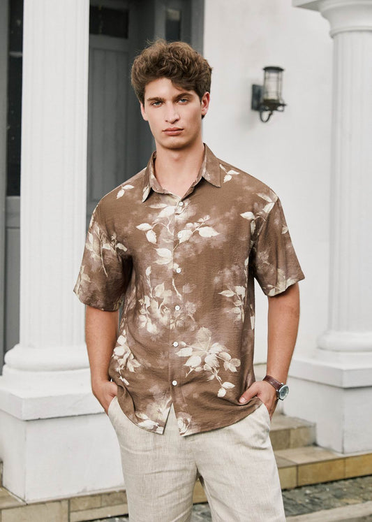 Lightweight Short Sleeve Printed Shirt - Mocha