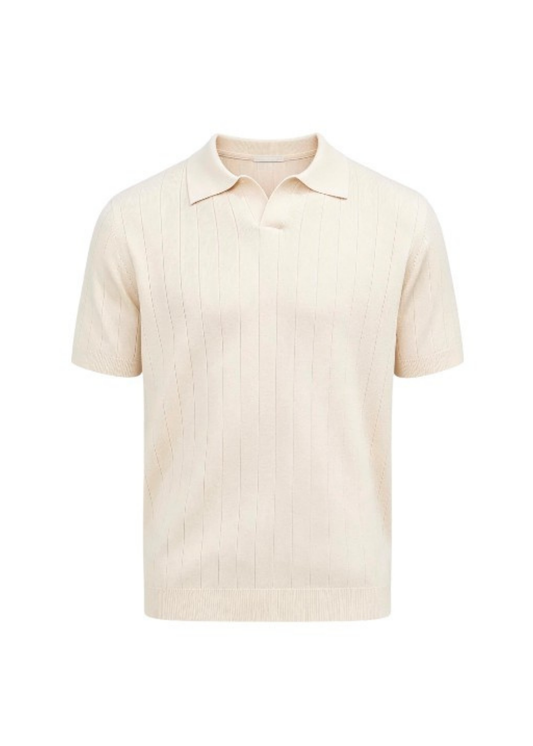 Beige Knitted Short Sleeve Polo Shirt