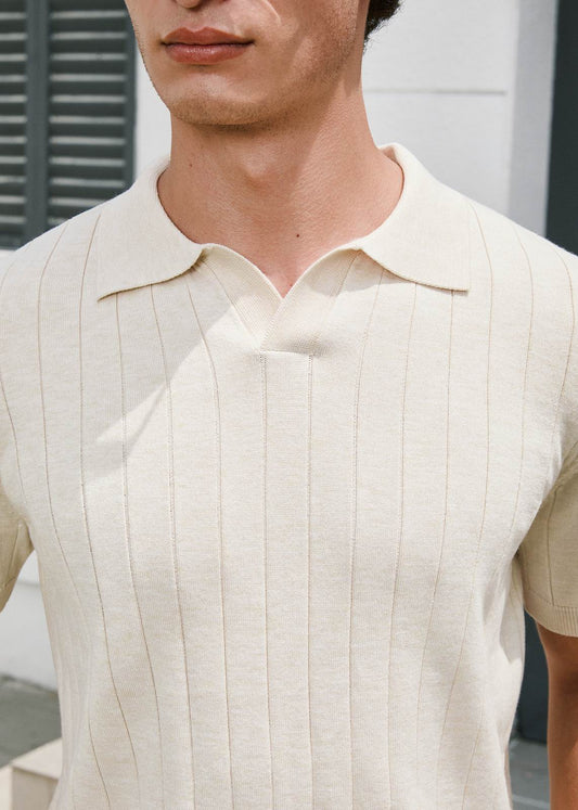 Beige Knitted Short Sleeve Polo Shirt