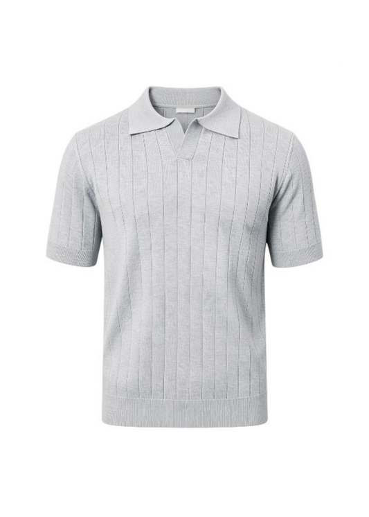 Grey Knitted Short Sleeve Polo Shirt