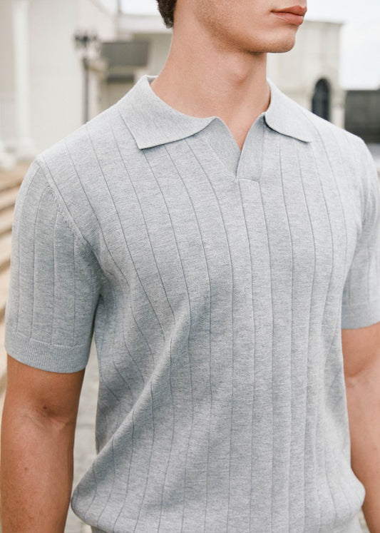 Grey Knitted Short Sleeve Polo Shirt