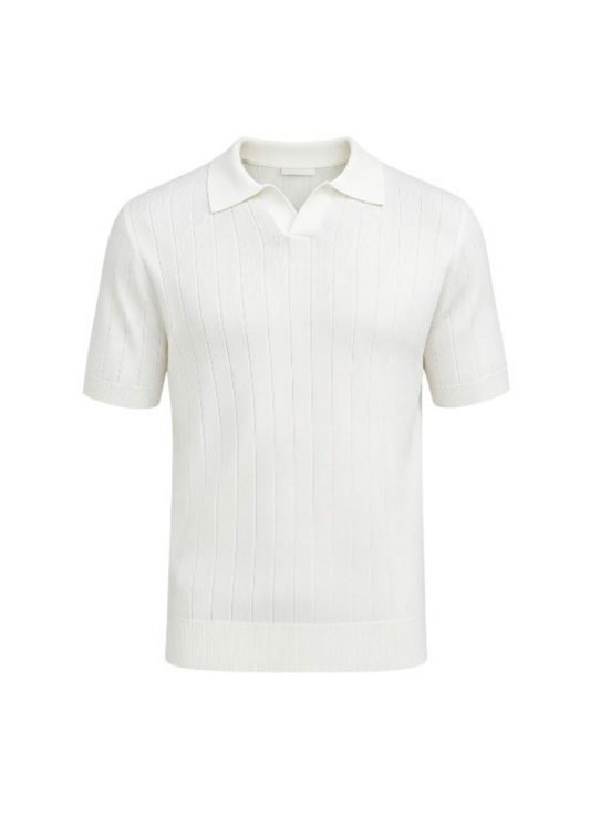 White Knitted Short Sleeve Polo Shirt