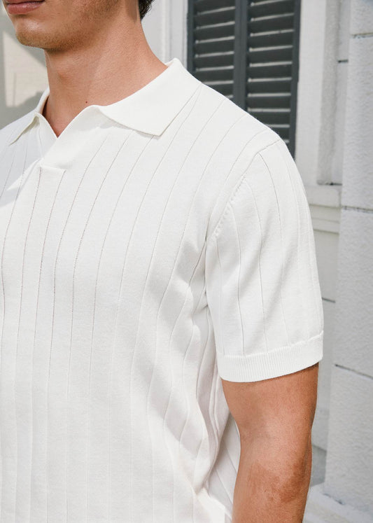White Knitted Short Sleeve Polo Shirt