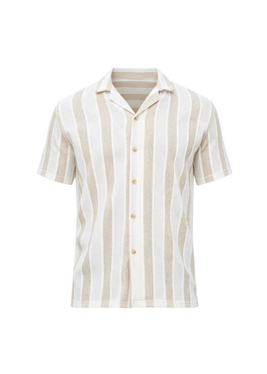 Men's Vertical Striped Polo Shirt - White & Beige