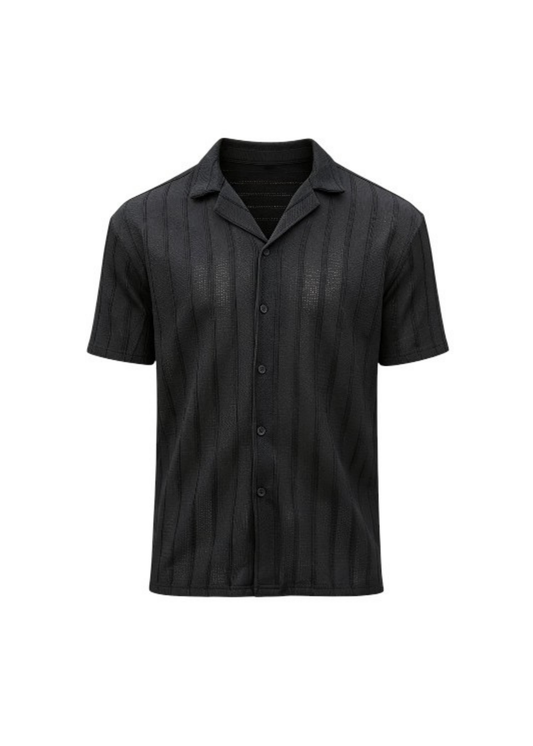 Men's Vertical Striped Polo Shirt - Black