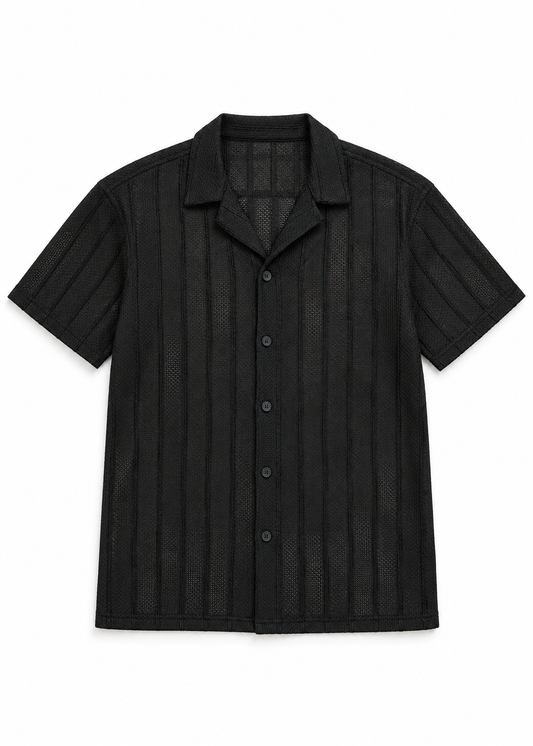 Men's Vertical Striped Polo Shirt - Black