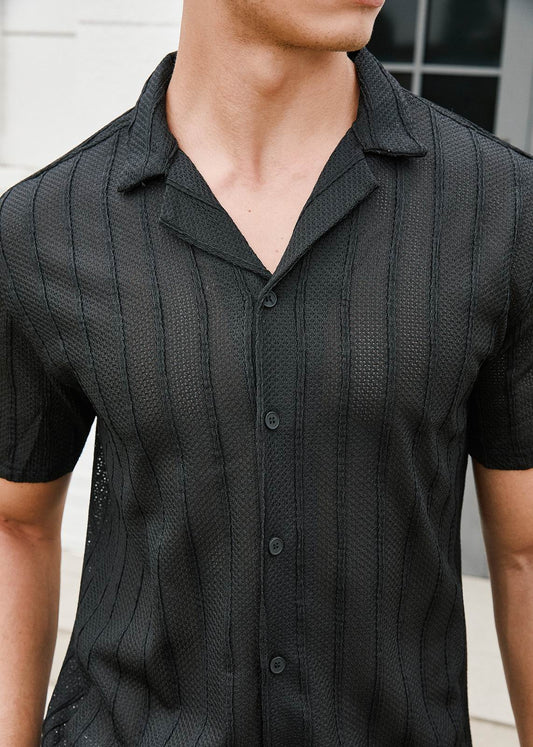 Men's Vertical Striped Polo Shirt - Black