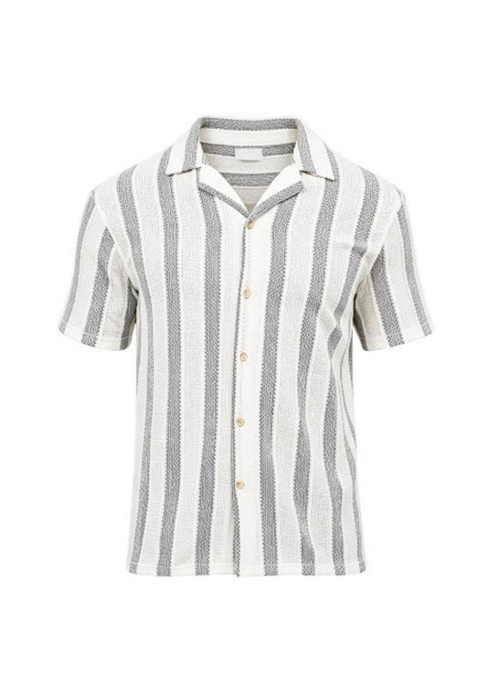 Men's Vertical Striped Polo Shirt - White & Light Blue