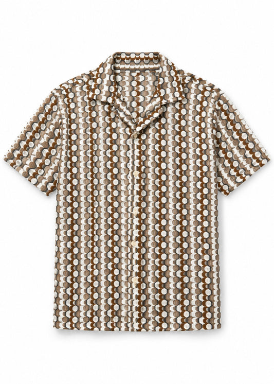 Vintage Style Button Down Flat-Knit Shirt - Multi Geo Print