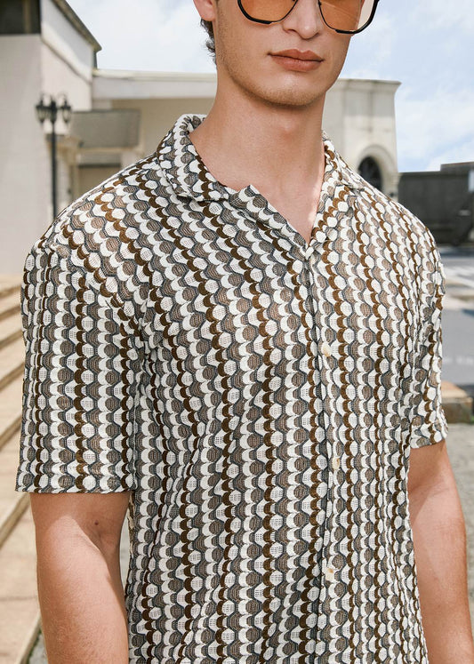 Vintage Style Button Down Flat-Knit Shirt - Multi Geo Print