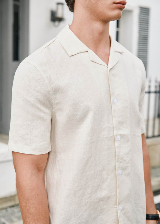 Men's Premium Linen Shirt with short sleeves – Beige