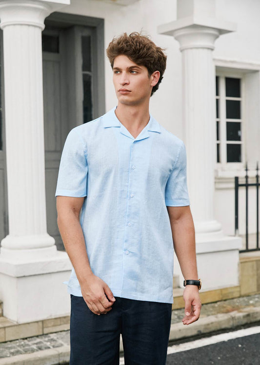 Men's Premium Linen Shirt with short sleeves – Sky Blue