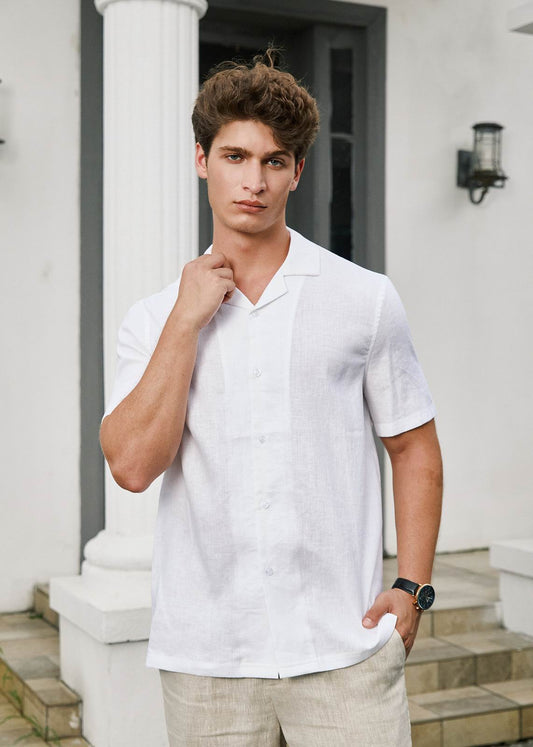 Men's Premium Linen Shirt with short sleeves – White